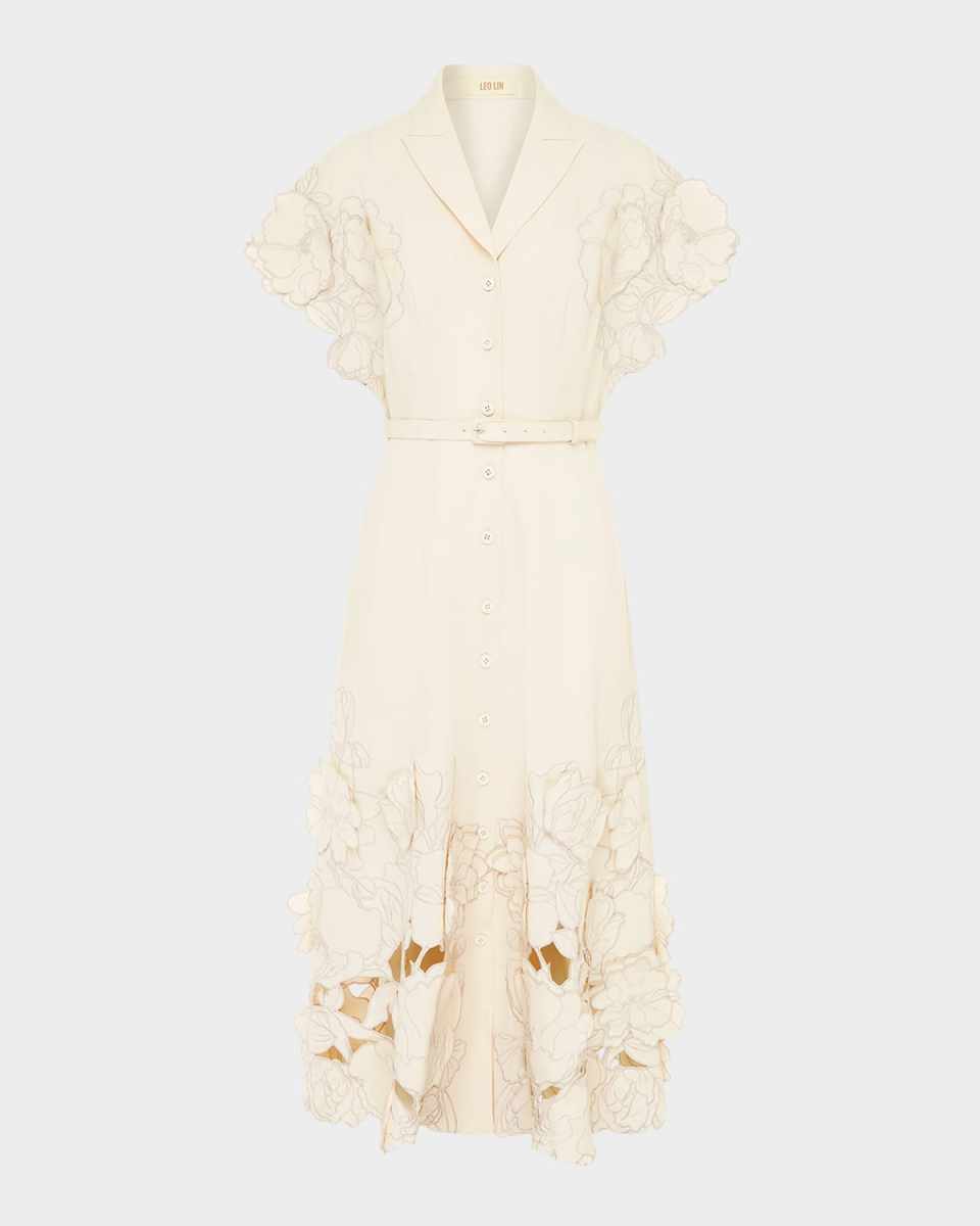 Aubrey Floral-Embroidered Midi Shirtdress